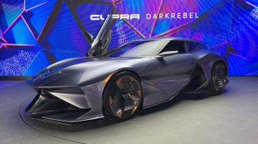 Cupra DarkRebel concept on show stand at 2023 Munich Motor Show - front